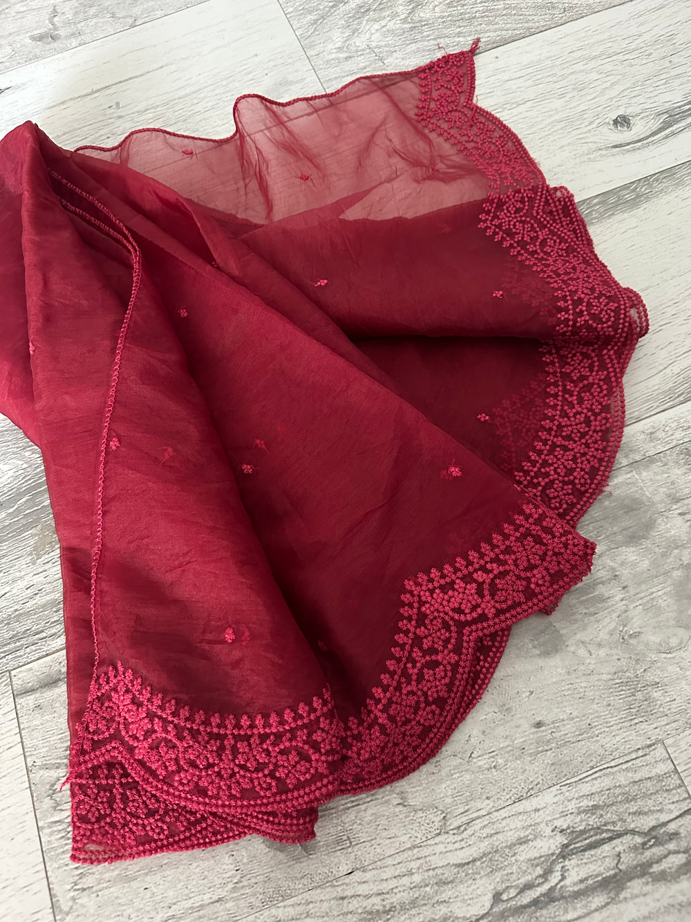 Rosy Red Enchanted Organza Dupattas