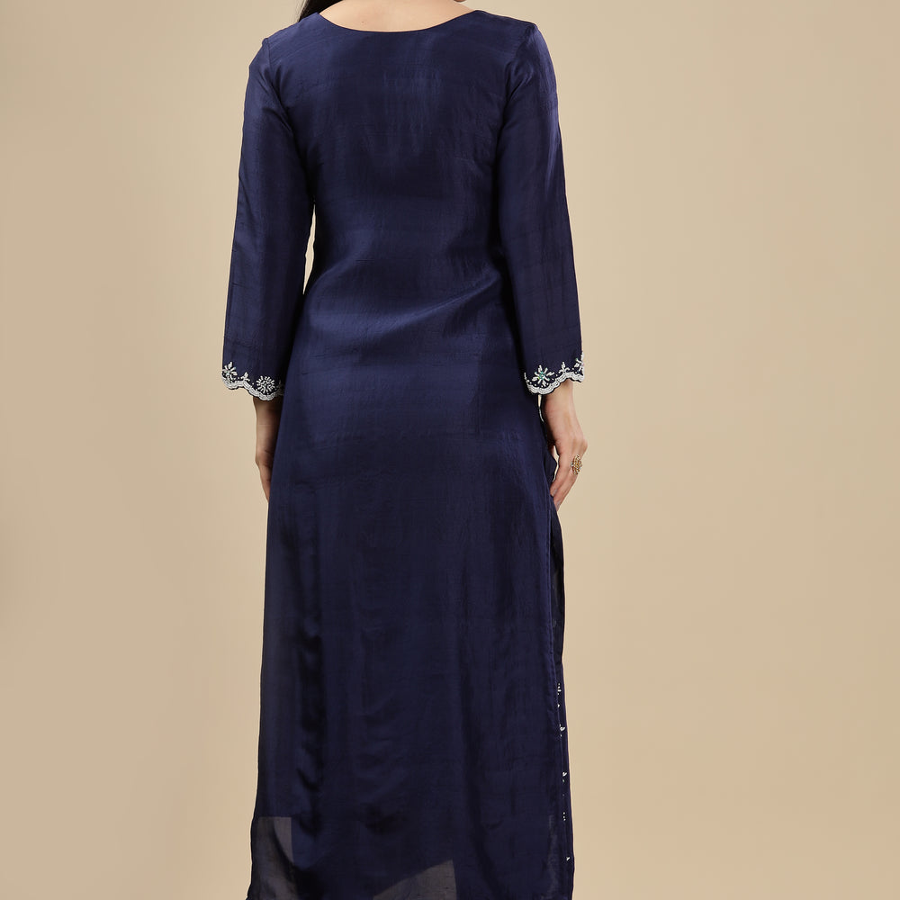 
                      
                        Midnight Blue  Mul chanderi Kurta Set
                      
                    