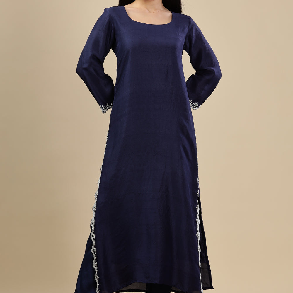 
                      
                        Midnight Blue  Mul chanderi Kurta Set
                      
                    