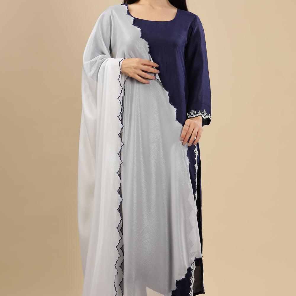 
                      
                        Midnight Blue  Mul chanderi Kurta Set
                      
                    