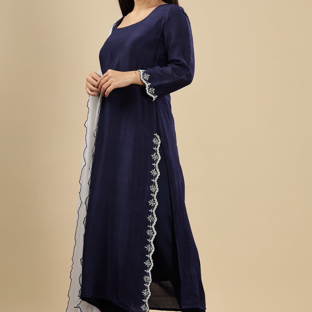 
                      
                        Midnight Blue  Mul chanderi Kurta Set
                      
                    