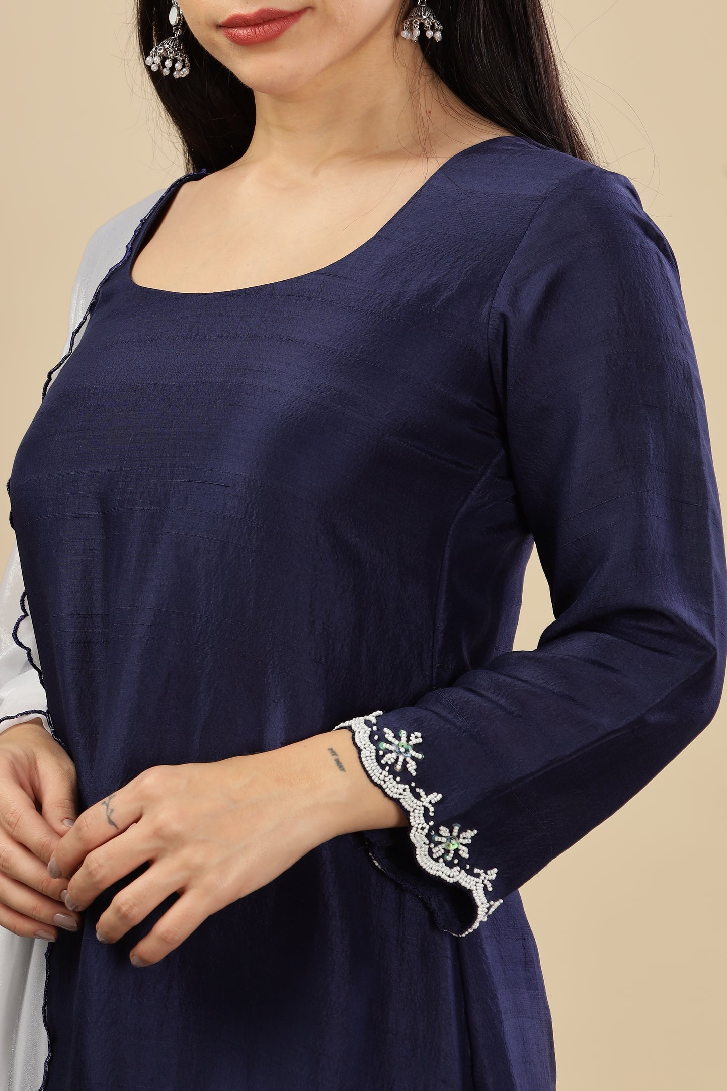 Midnight Blue  Mul chanderi Kurta Set