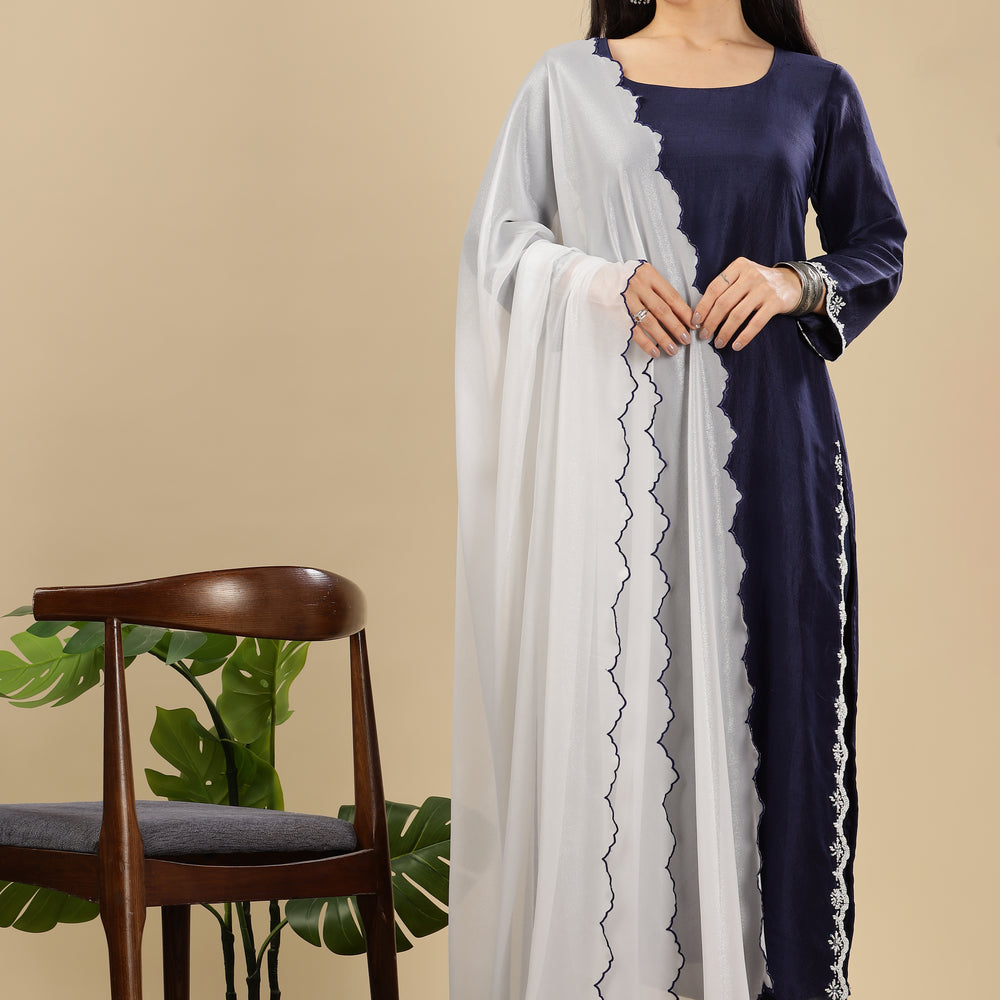 
                      
                        Midnight Blue  Mul chanderi Kurta Set
                      
                    