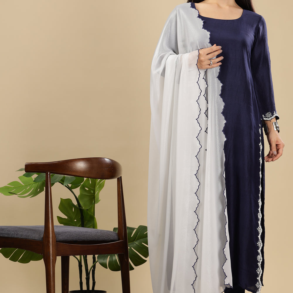 
                      
                        Midnight Blue  Mul chanderi Kurta Set
                      
                    