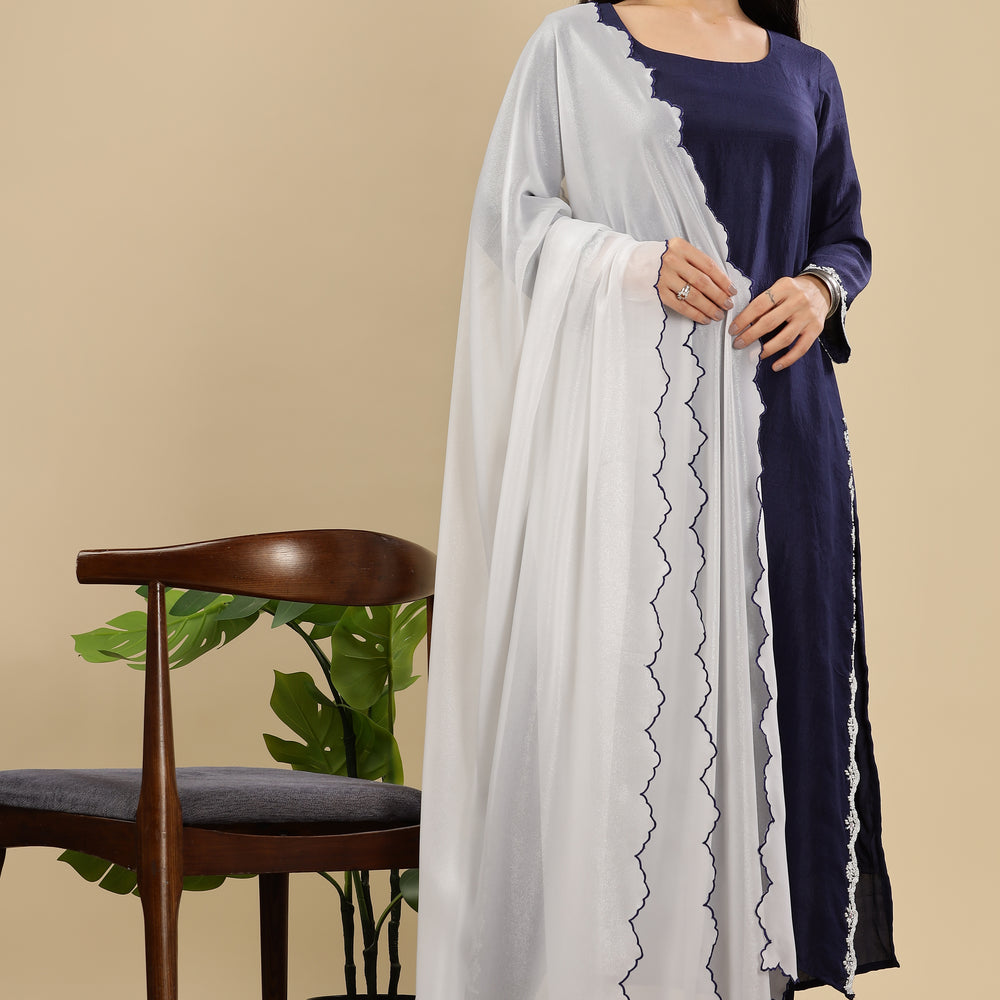 Midnight Blue  Mul chanderi Kurta Set