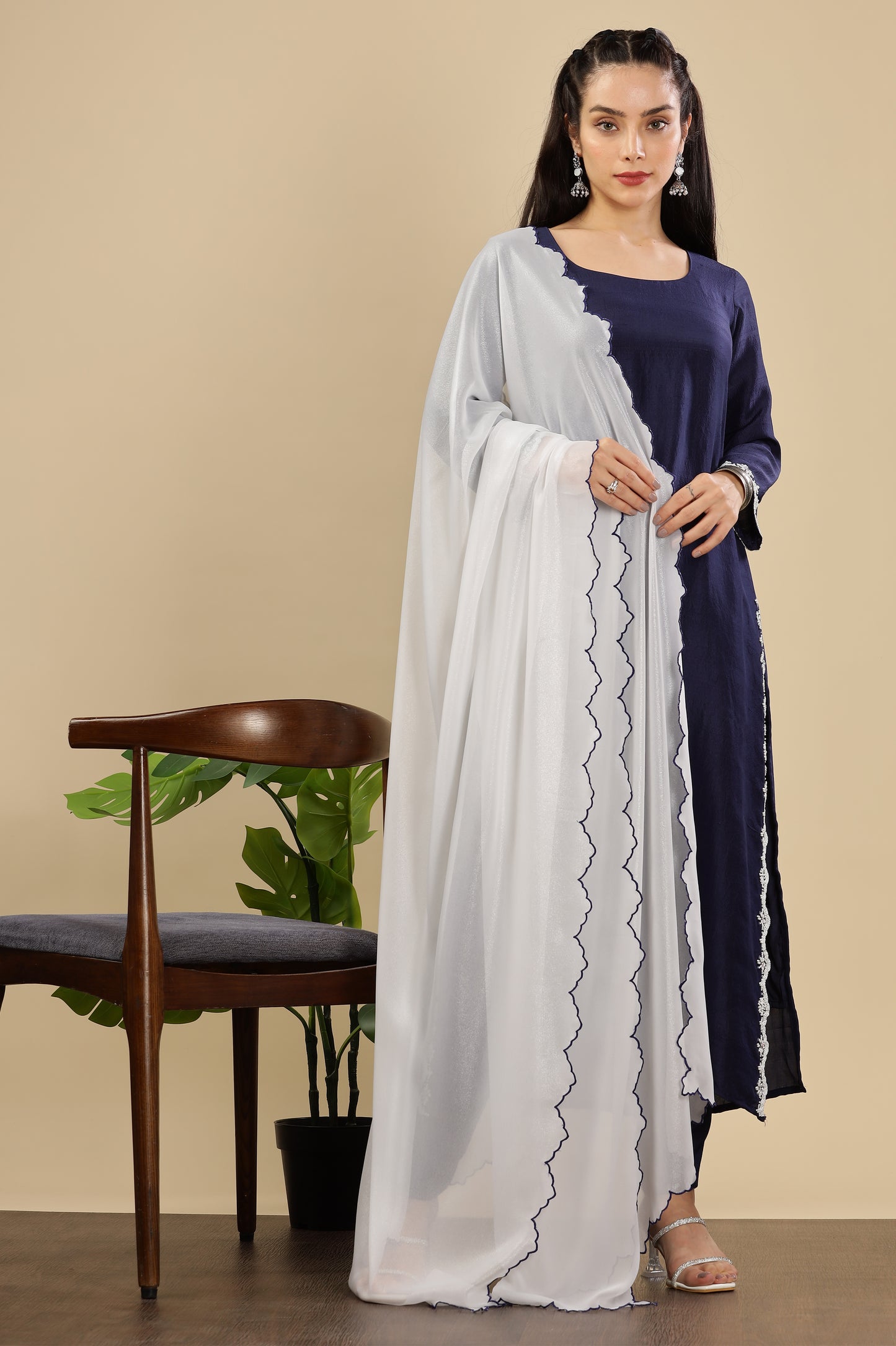 Midnight Blue  Mul chanderi Kurta Set