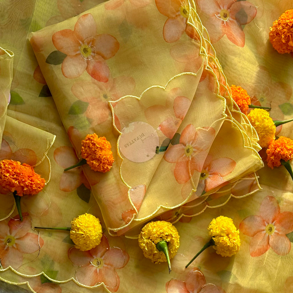 Marigold Floral Organza Dupattas