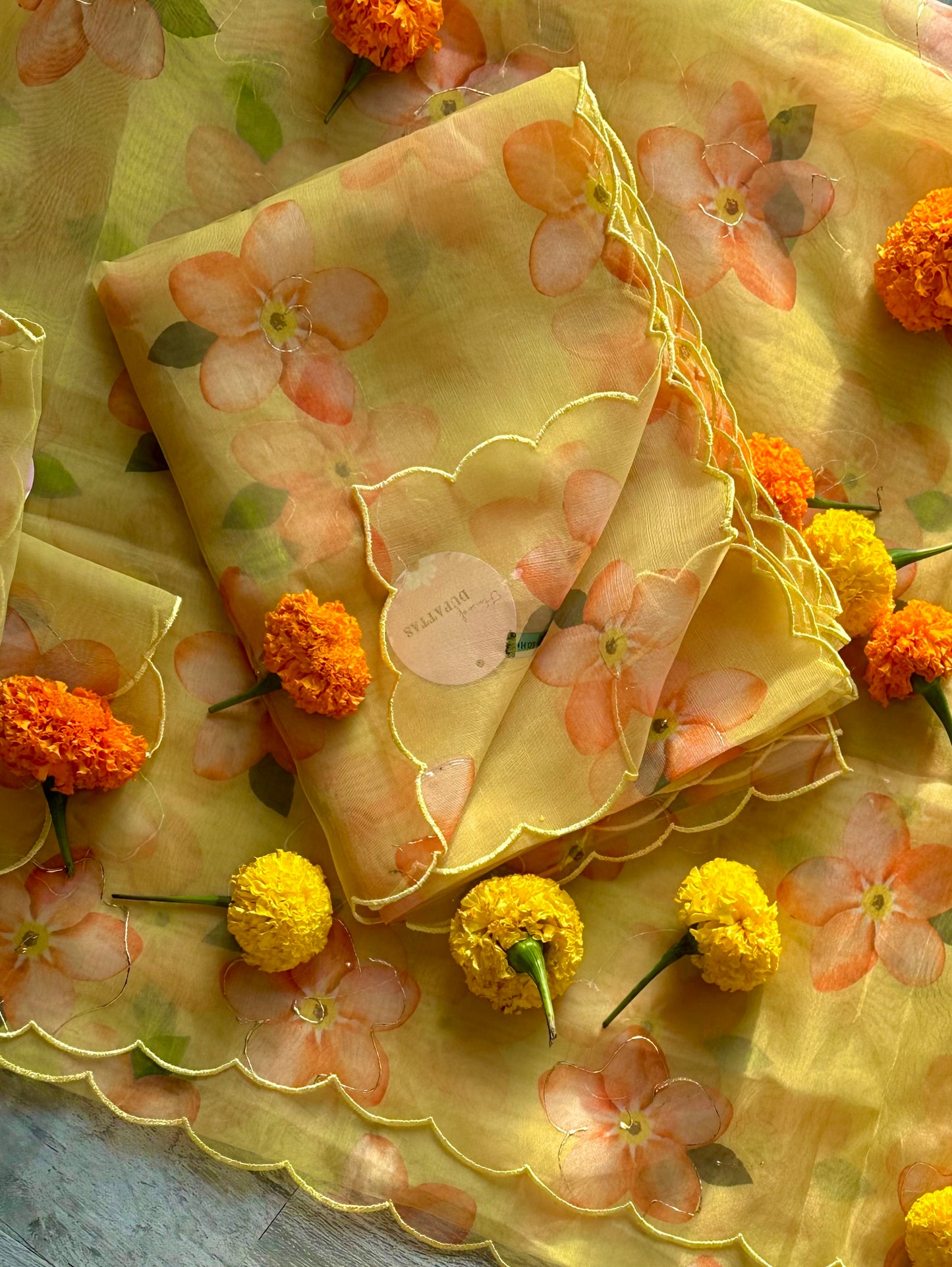 Marigold Floral Organza Dupattas