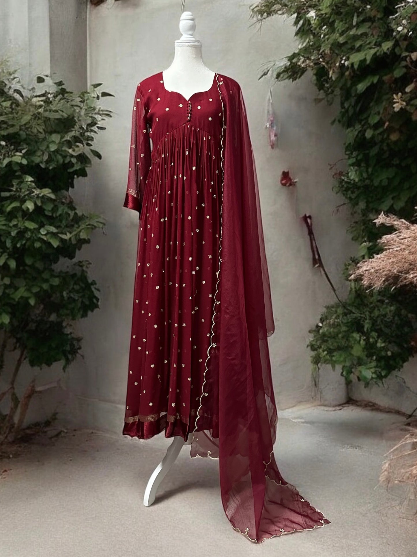 Maroon Embellished Kurta Set