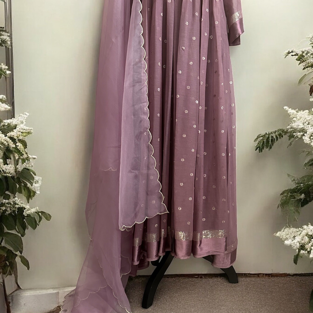 
                      
                        Dusty Mauve pure Georgette Kurta Set
                      
                    