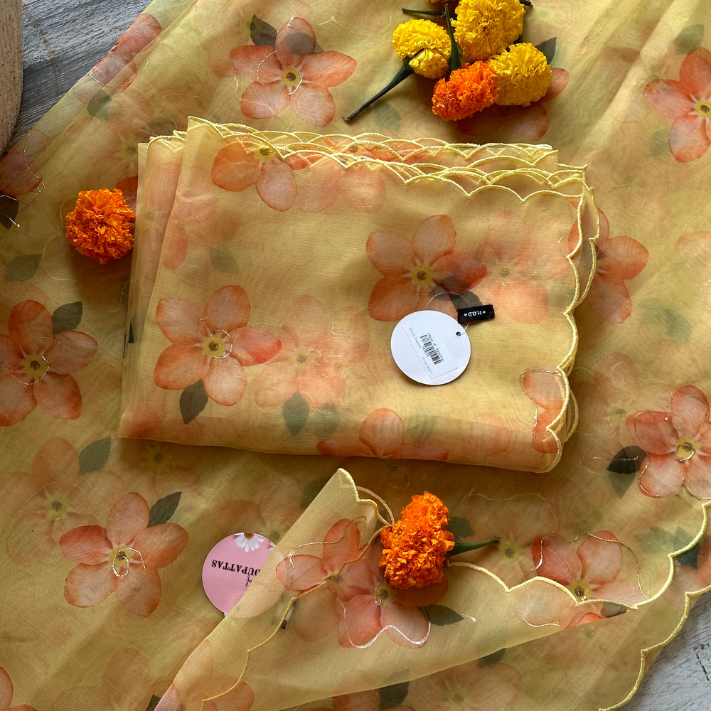 
                      
                        Marigold Floral Organza Dupattas
                      
                    