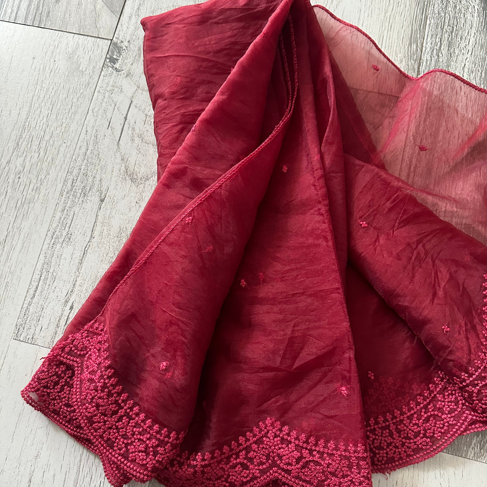 
                      
                        Rosy Red Enchanted Organza Dupattas
                      
                    