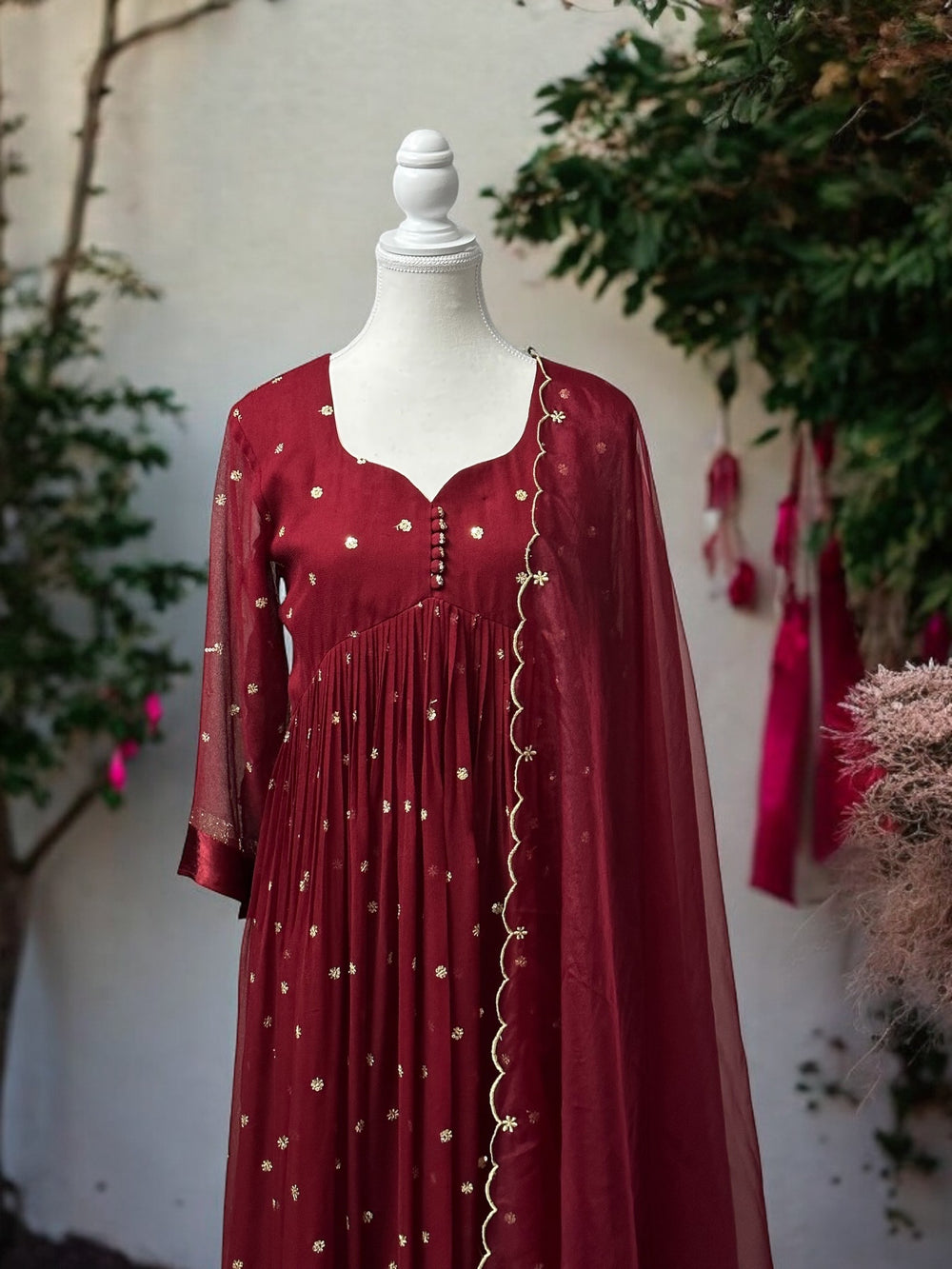 Maroon Embellished Kurta Set