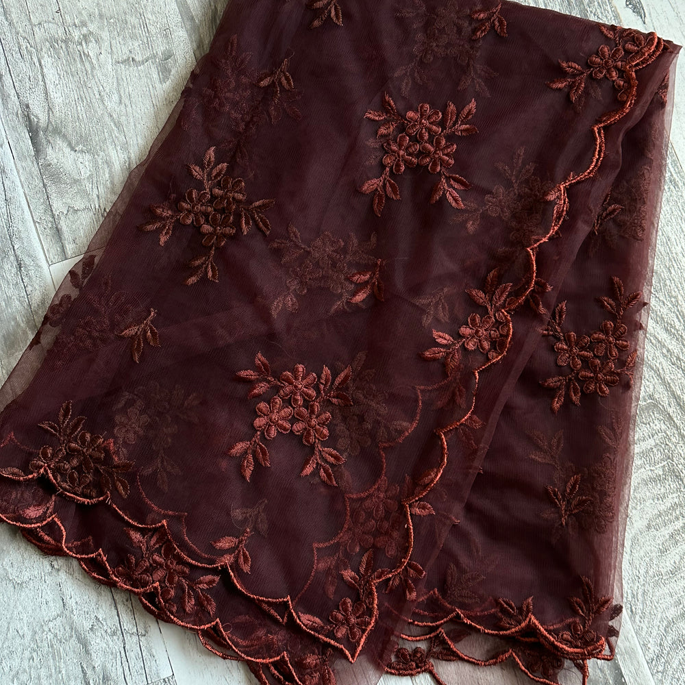 Coffee brown Scalloped net Dupatta