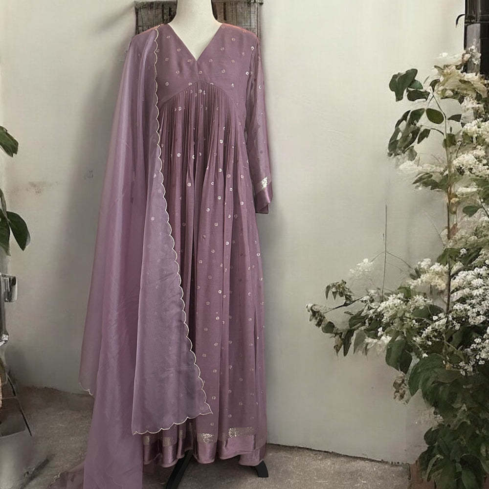 Dusty Mauve pure Georgette Kurta Set