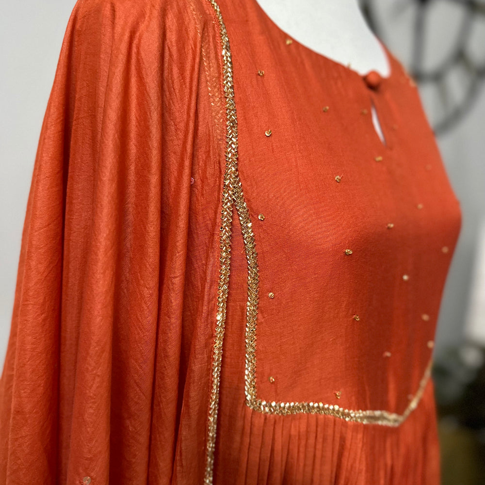 Mul Chanderi Timeless Burnt Orange Kurta Set (Luxe Pret Edition)