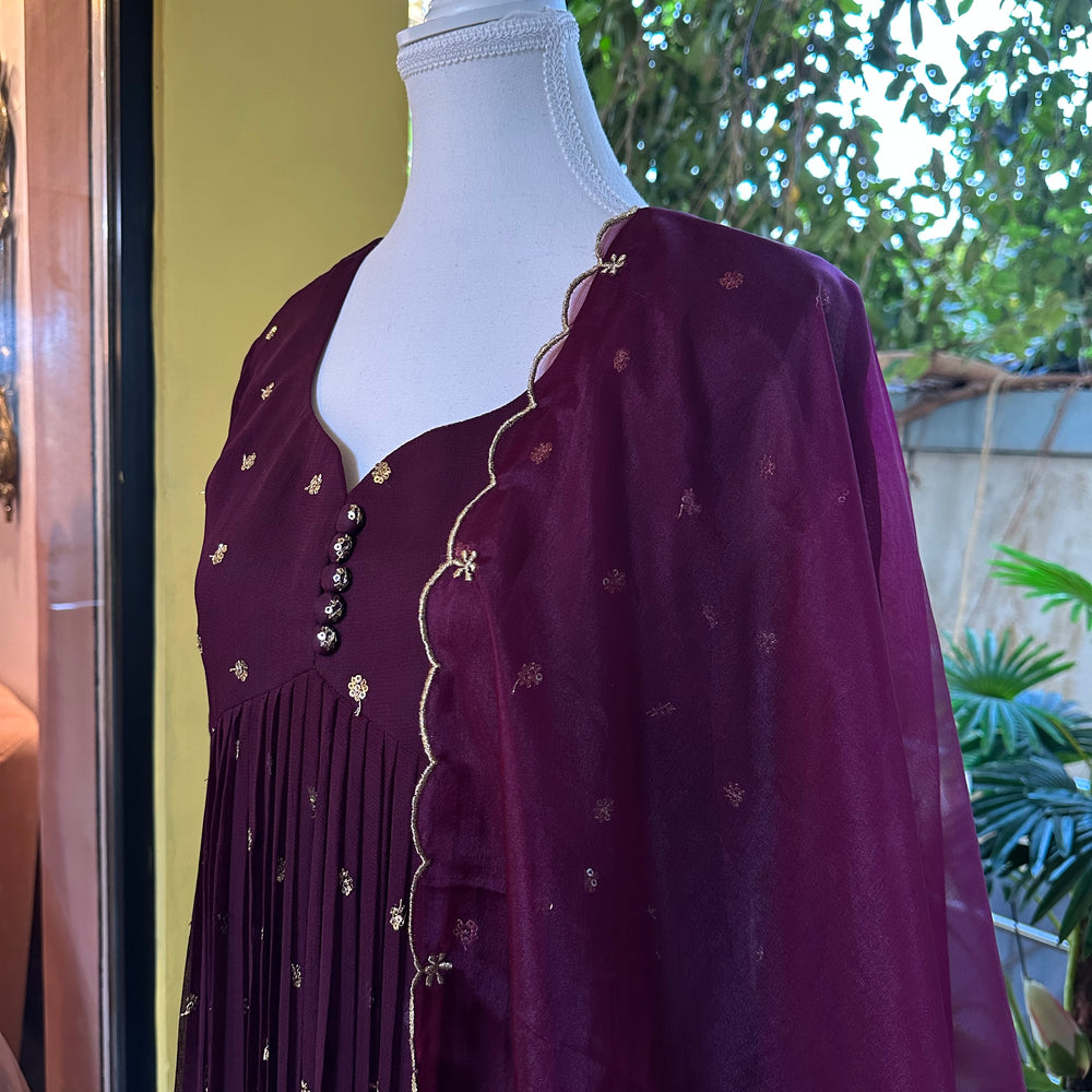 
                      
                        Grape Wine Kurta Set With Dupatta
                      
                    