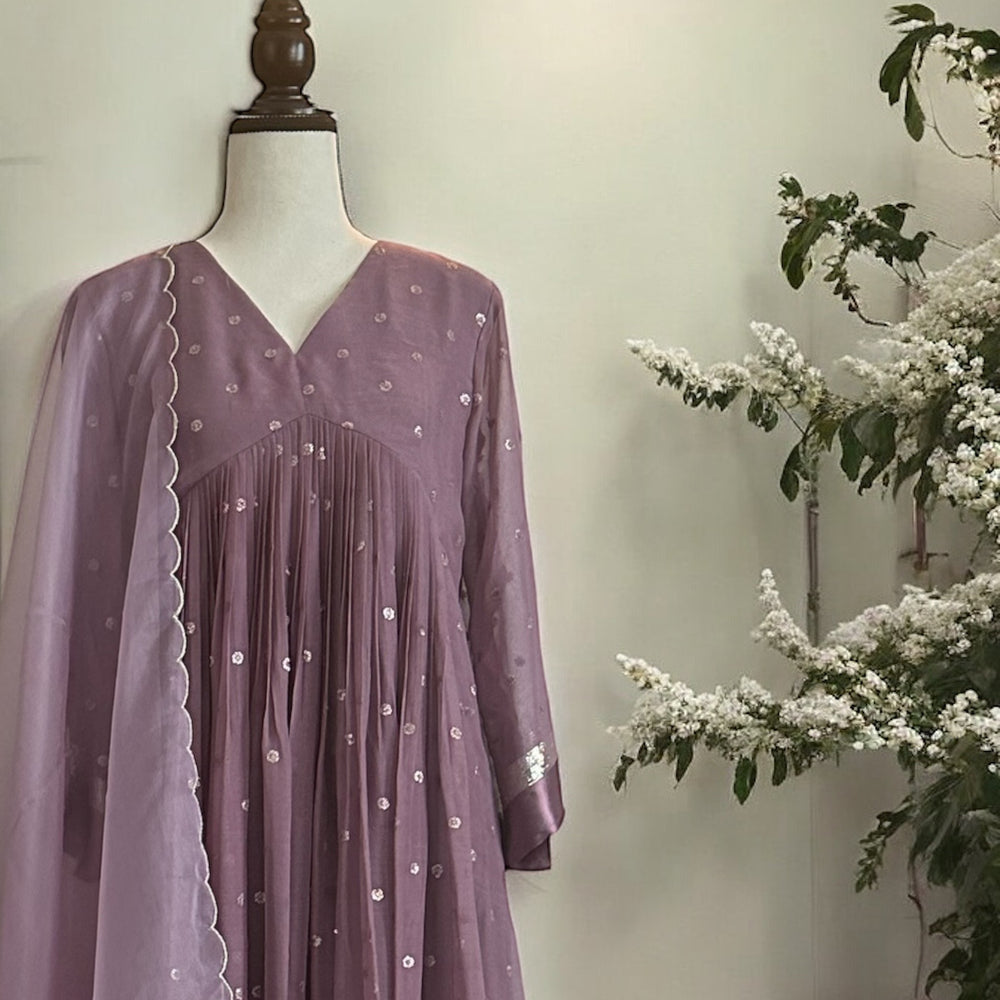 
                      
                        Dusty Mauve pure Georgette Kurta Set
                      
                    