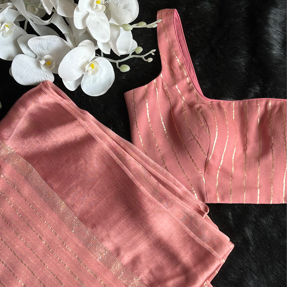 
                      
                        Dusty Rose Zari Striped Saree with Unstitched Blouse
                      
                    