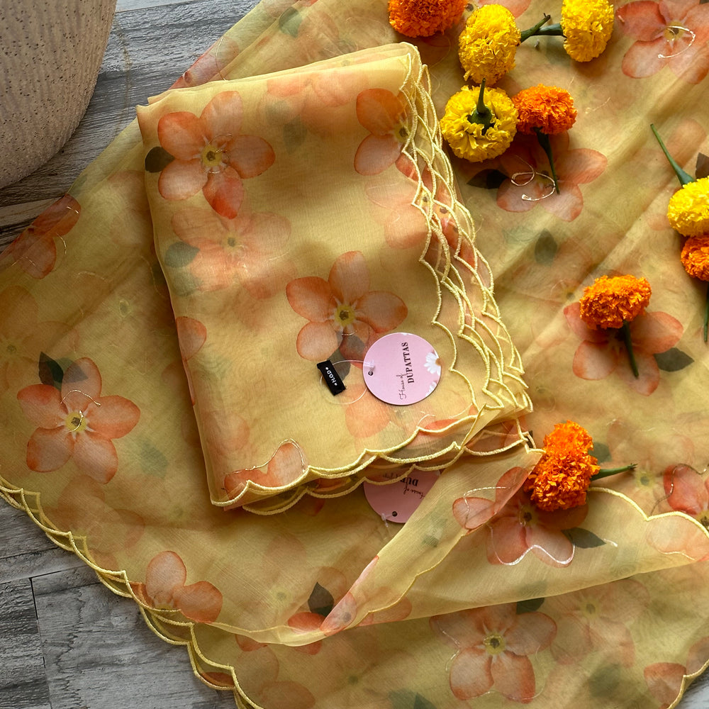 
                      
                        Marigold Floral Organza Dupattas
                      
                    