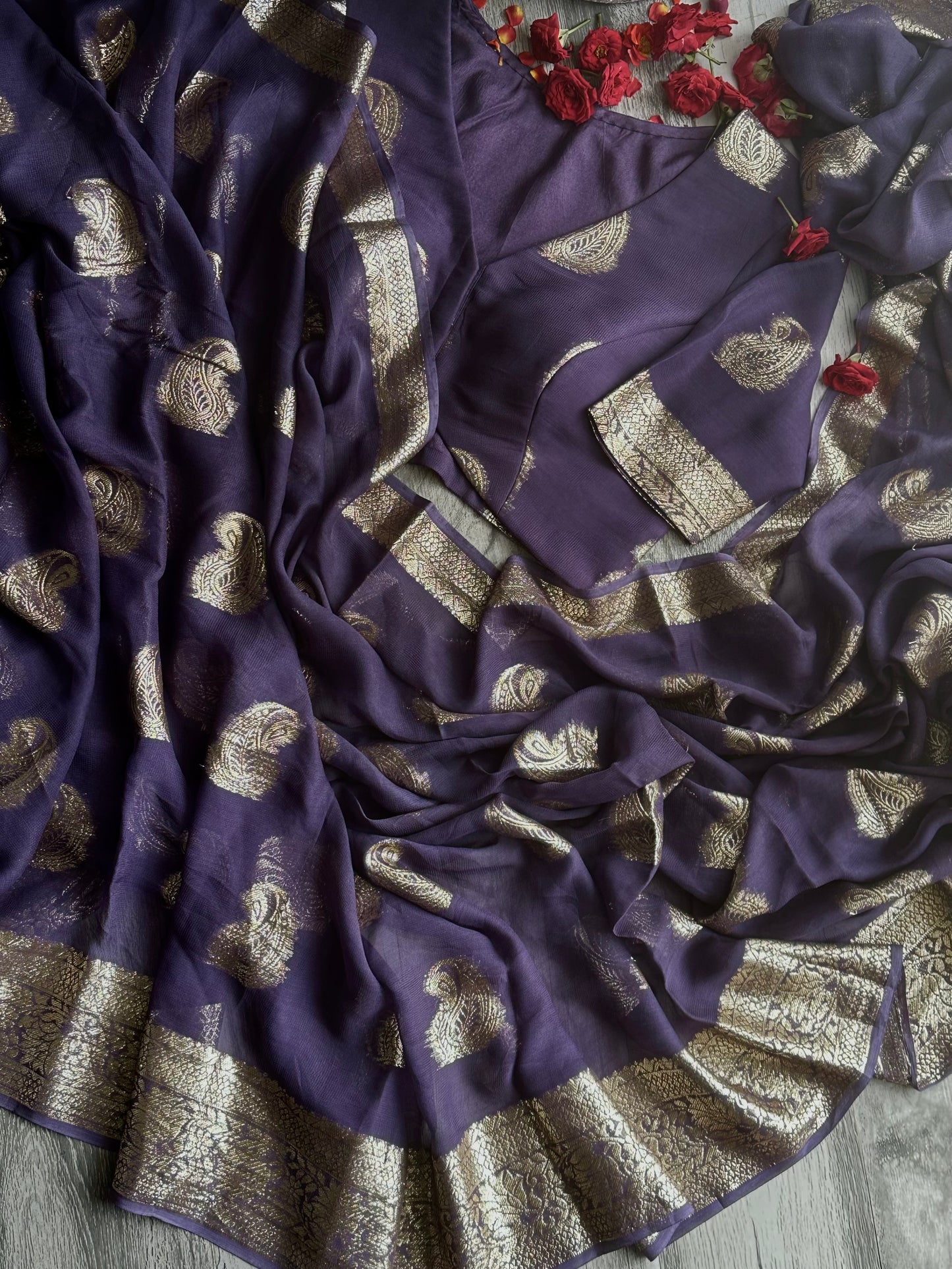 Rutvi’24 - Lilac Paisley Banarasi Soft Chiffon Saree