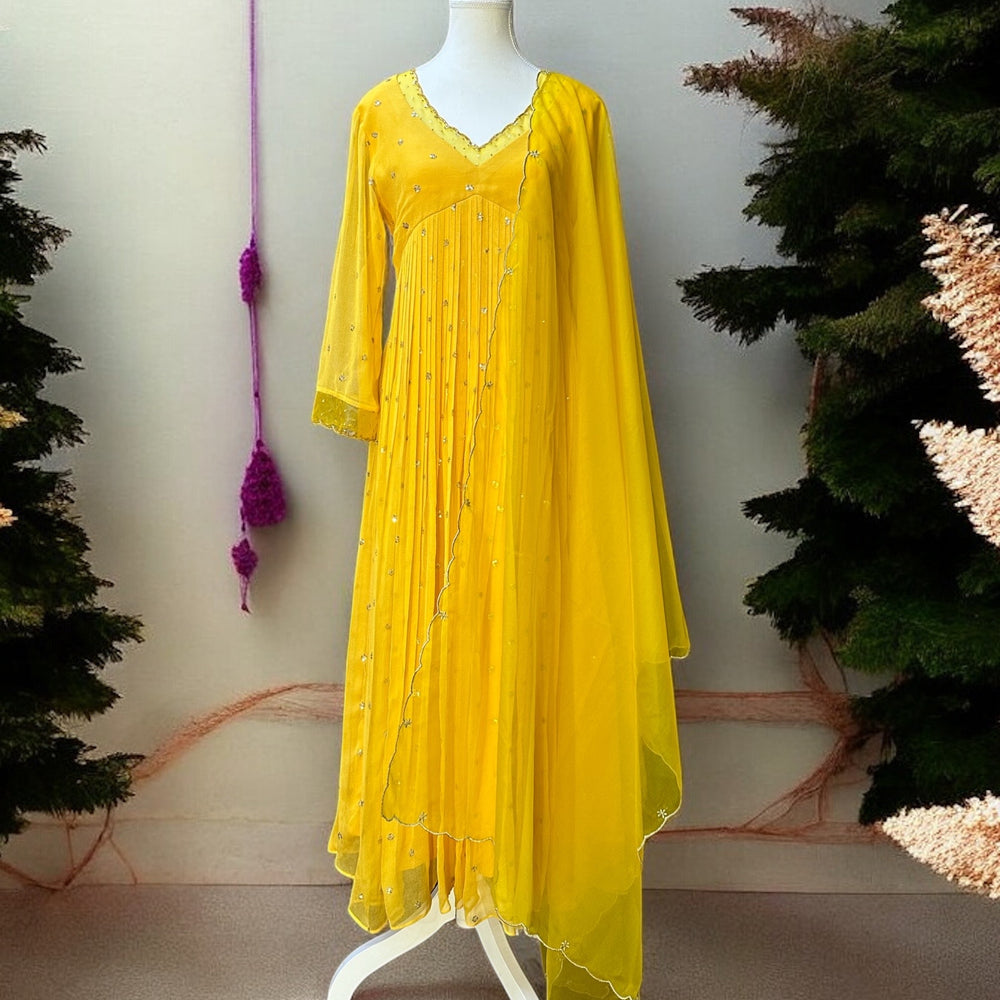 
                      
                        Sunset Yellow Embellished Kurta set
                      
                    