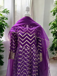 Violet Banarasi zig zag work Kurta set