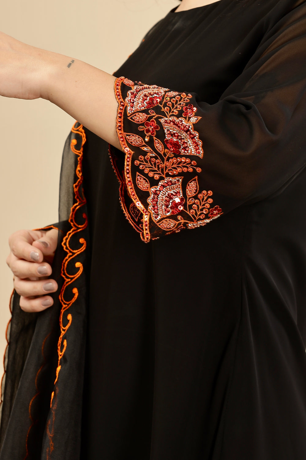 Black Premium embellished Burnt Orange kurta set