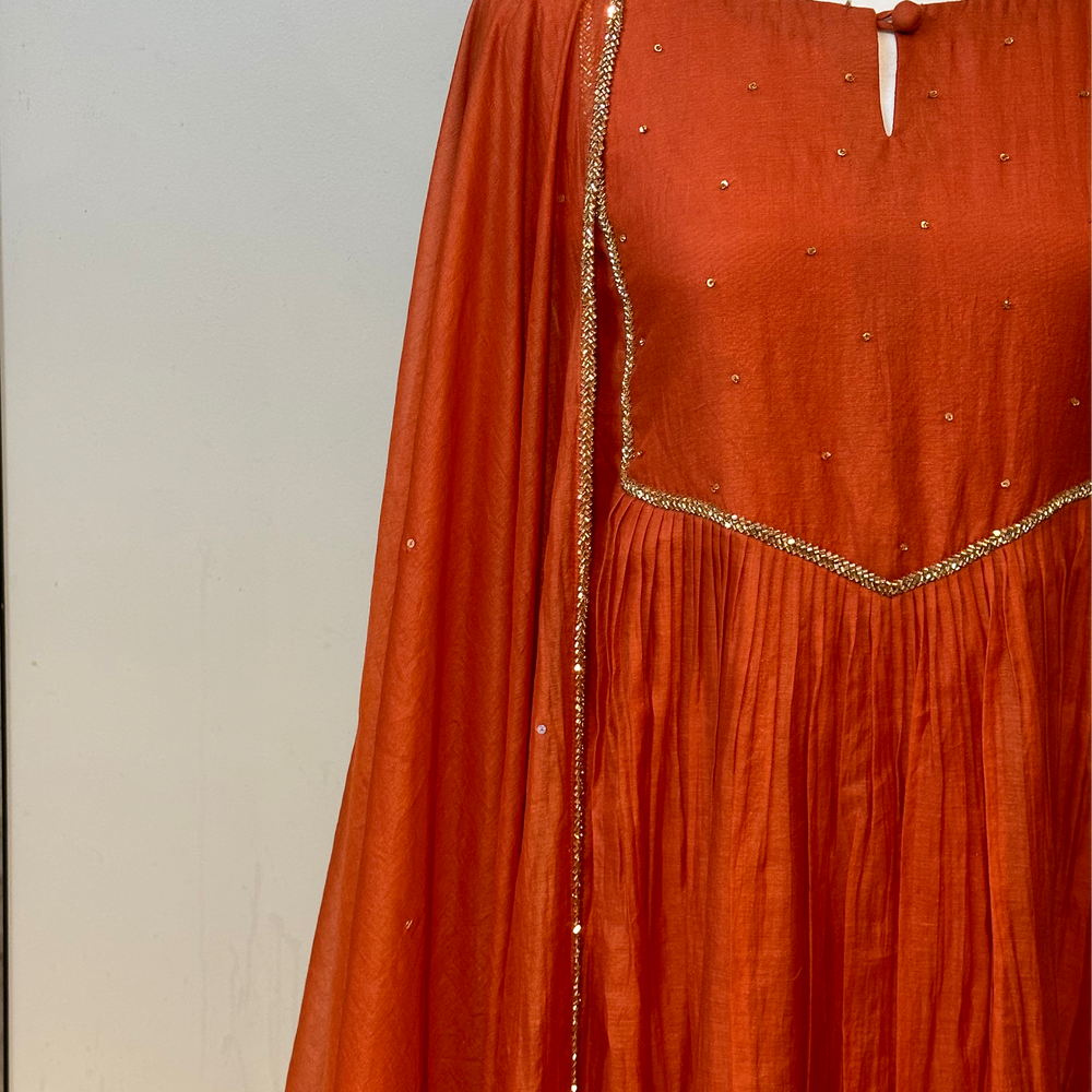 
                      
                        Mul Chanderi Timeless Burnt Orange Kurta Set (Luxe Pret Edition)
                      
                    