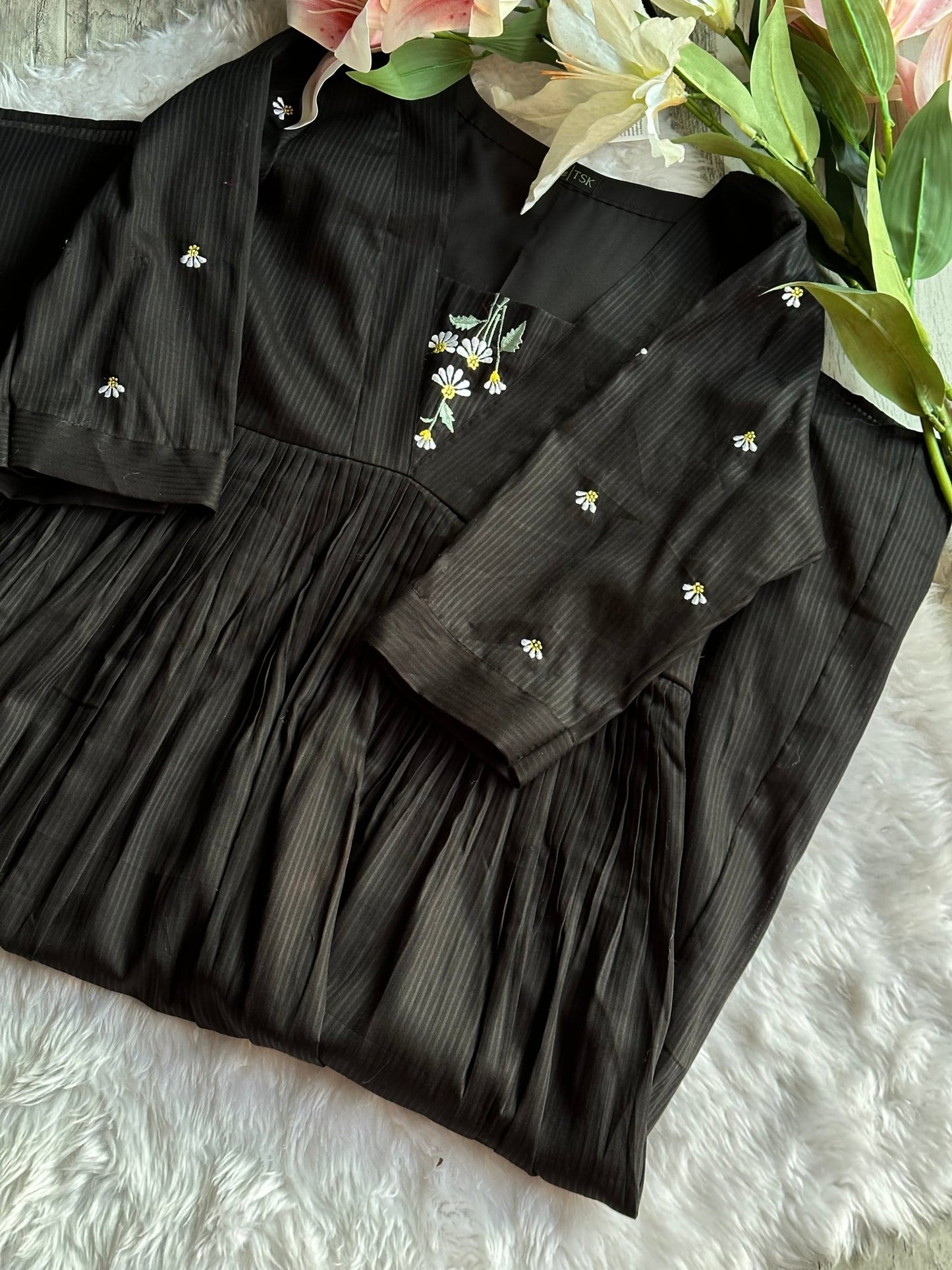 Black Cotton Kurta Dandelion Inspired - The Story Kameez