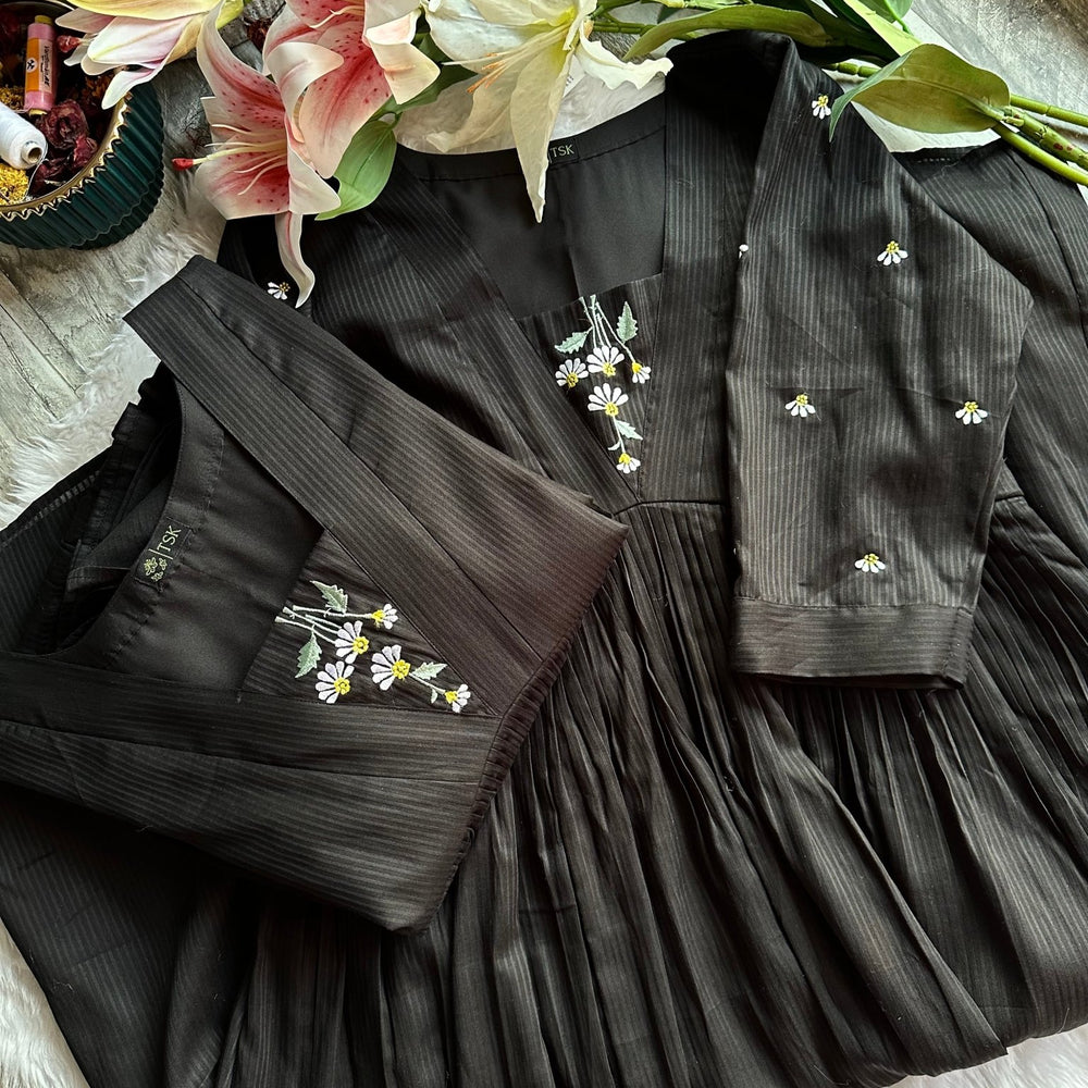 Black Cotton Kurta Dandelion Inspired - The Story Kameez