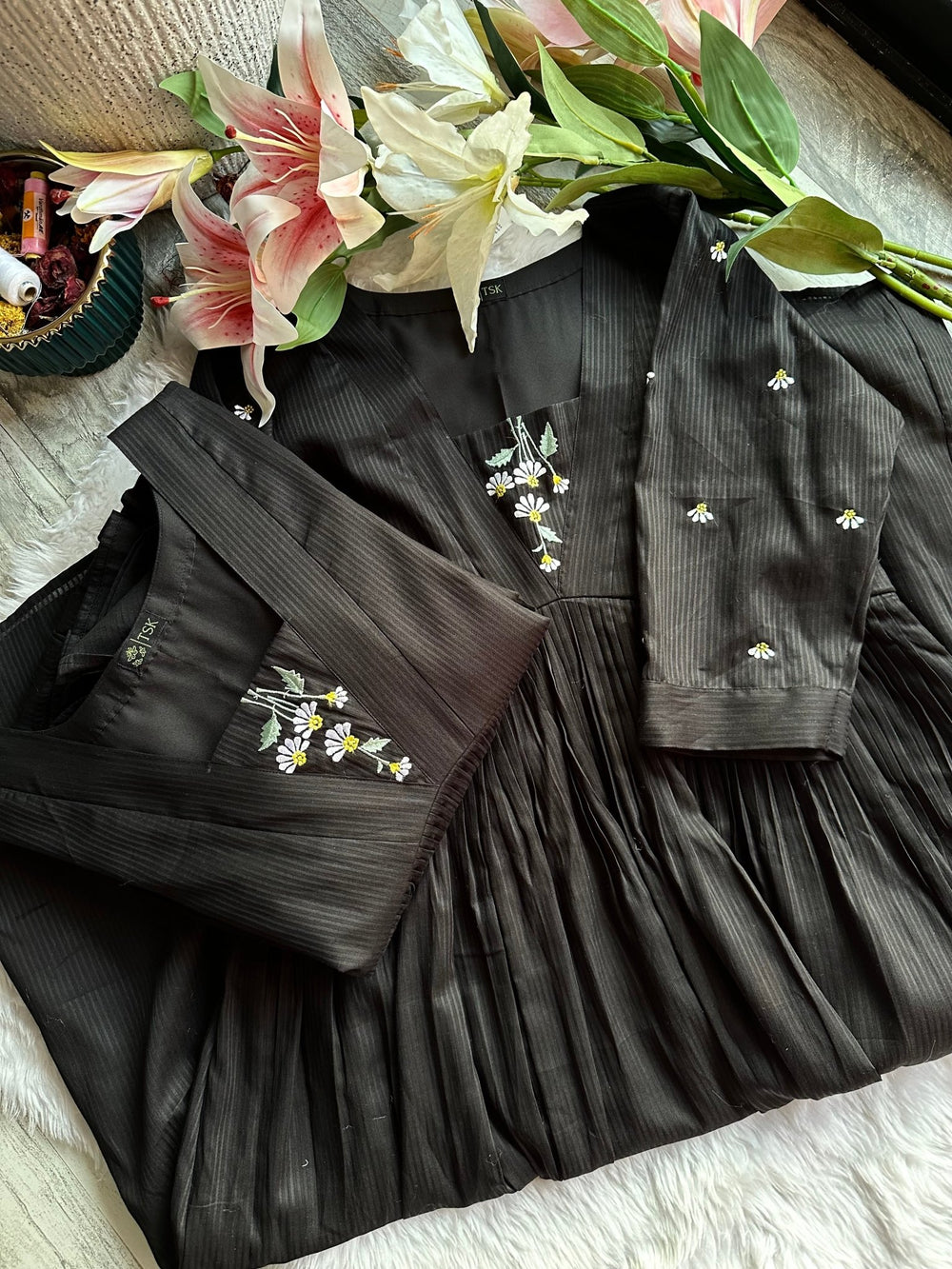 Black Cotton Kurta Dandelion Inspired - The Story Kameez