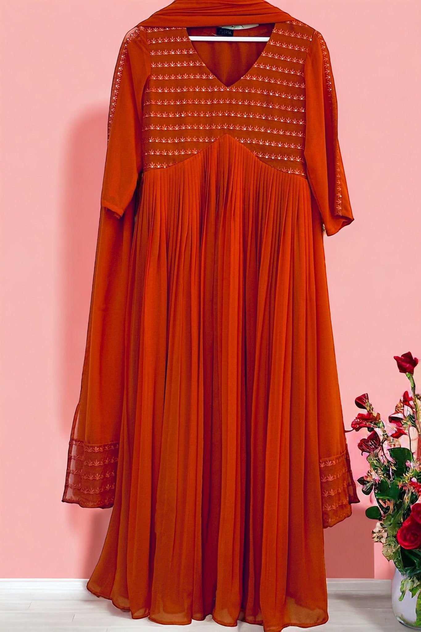 Burnt orange Kurta set - The Story Kameez