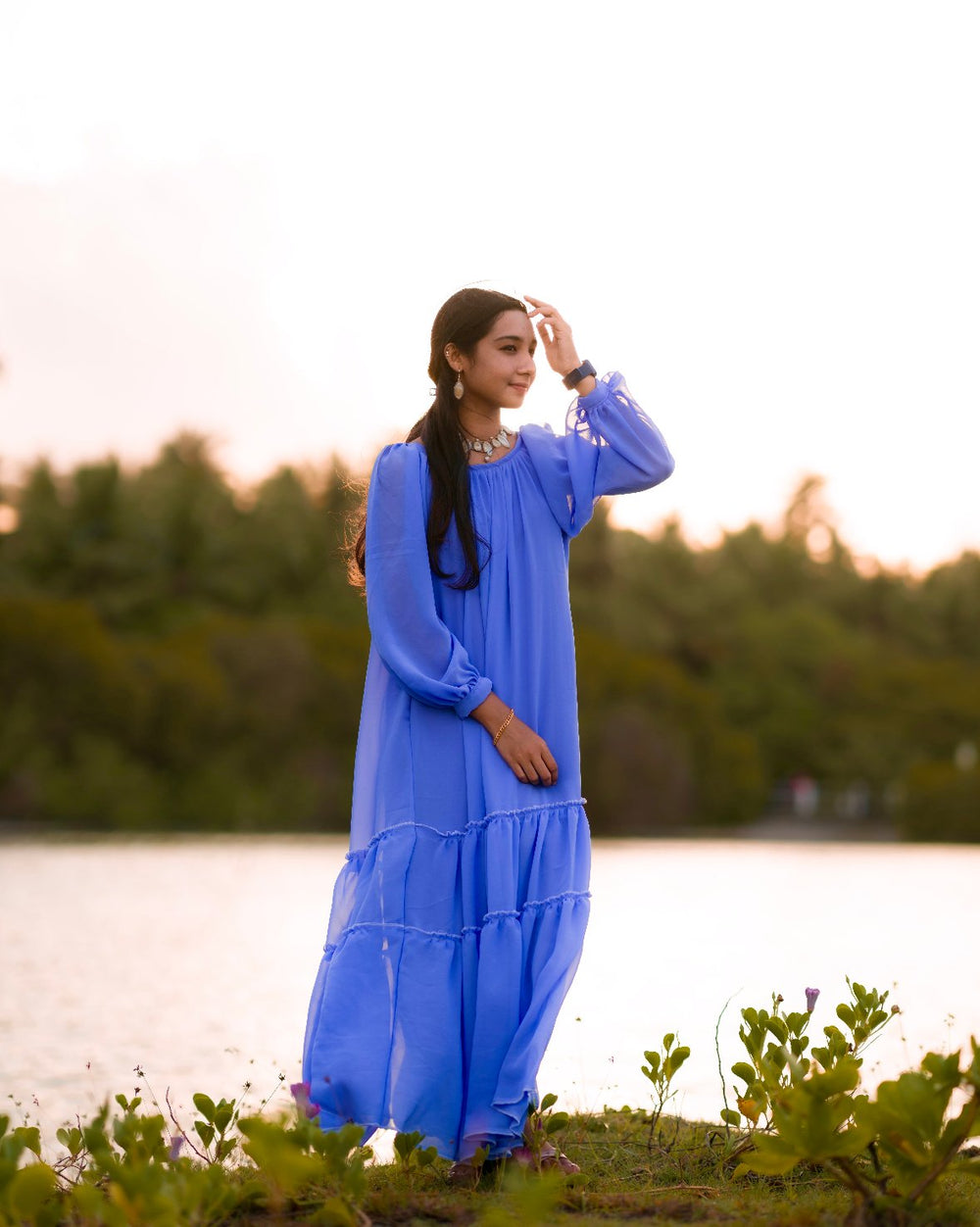 Cornflower Blue Long Dress - The Story Kameez