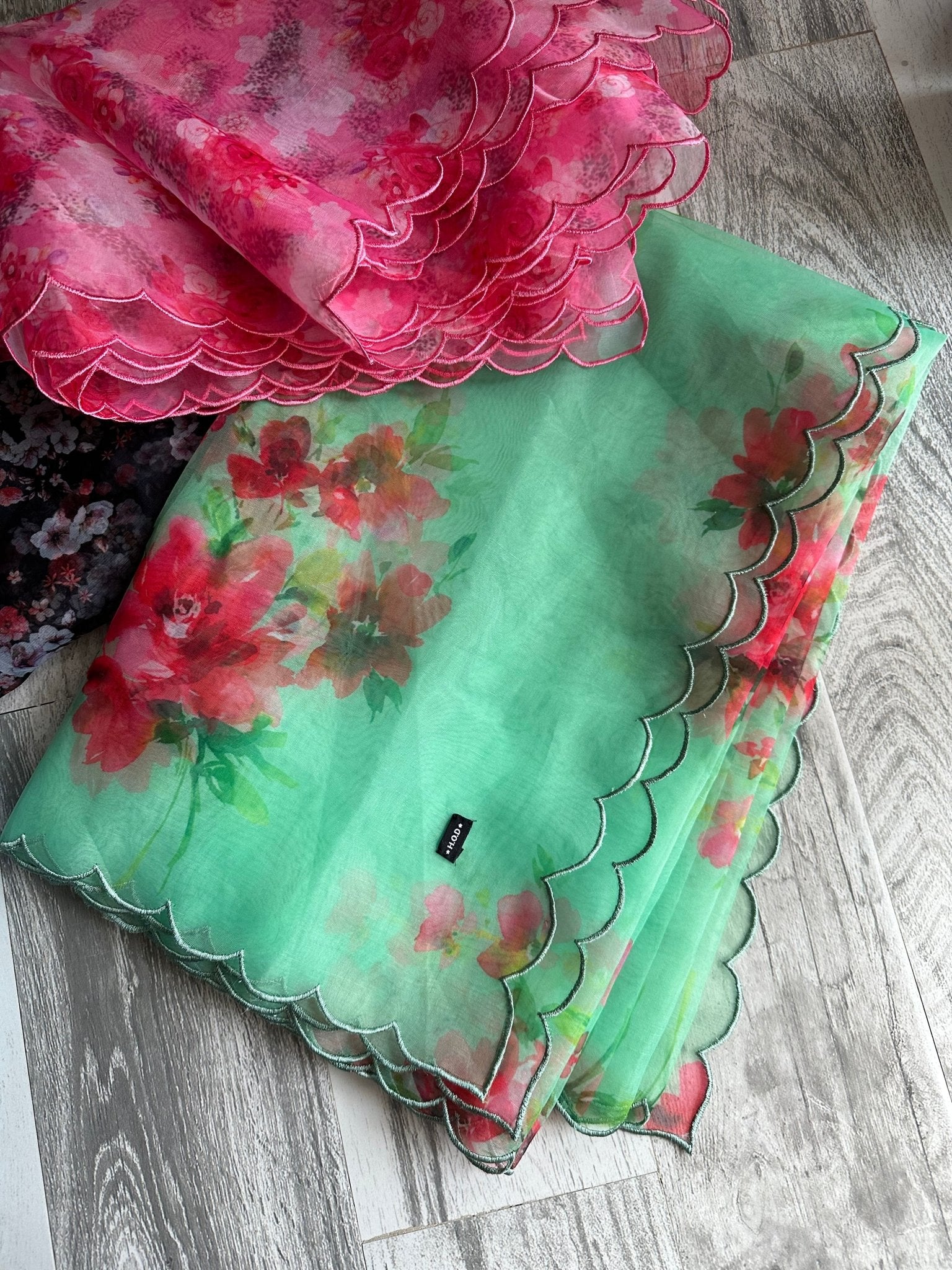 Designer Embroidered Green Floral Organza Dupatta/Stole/Wrap, Free shops Shipping in US