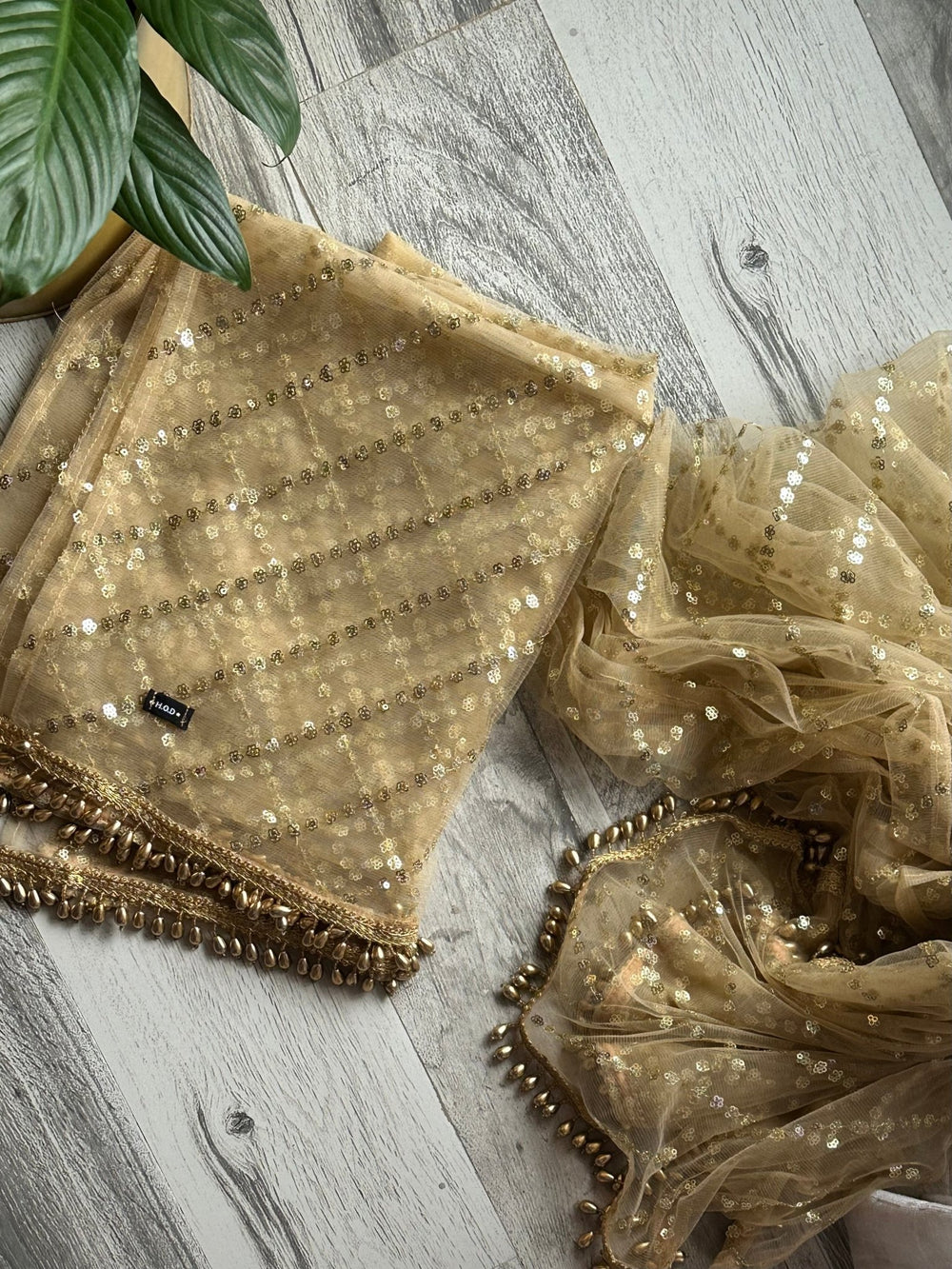 Golden Net Embellished Dupattas - The Story Kameez