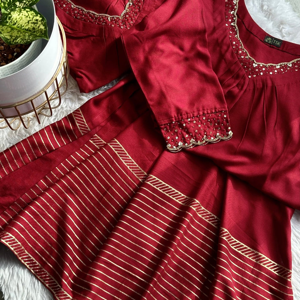 Maroon sequins embellished Kurta - The Story Kameez