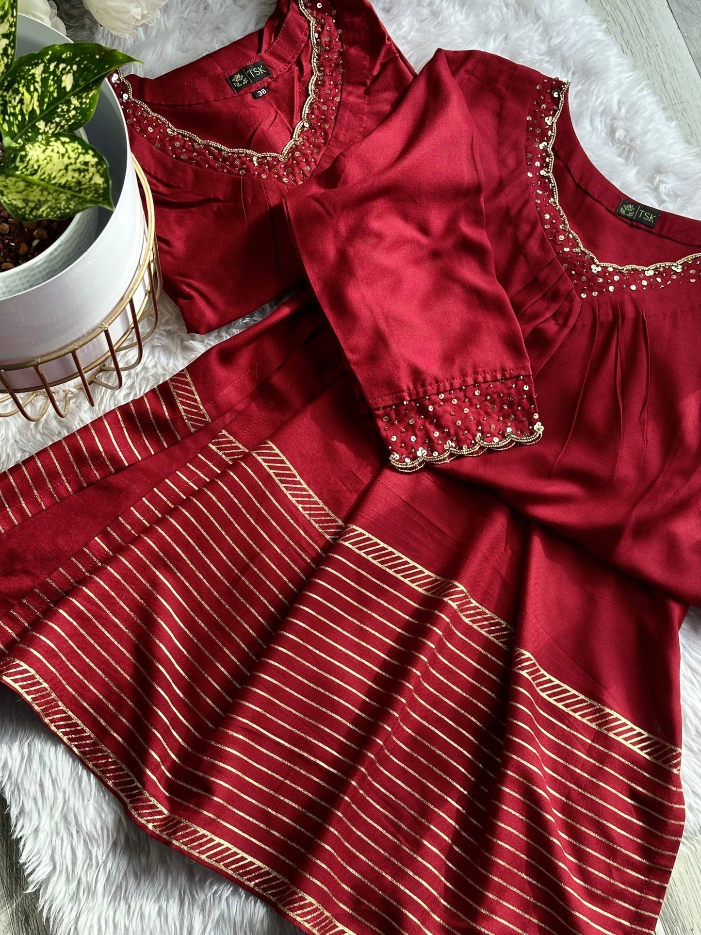 Maroon sequins embellished Kurta - The Story Kameez