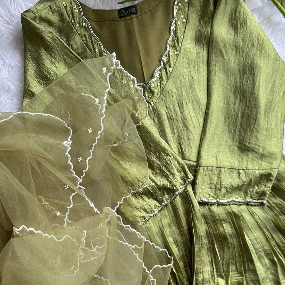 
                      
                        Metallic Olive Partywear Set - The Story Kameez
                      
                    