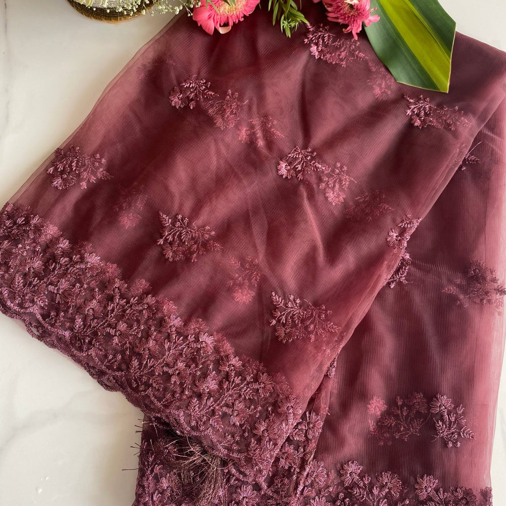 
                      
                        Plum net Scallop Dupattas - The Story Kameez
                      
                    