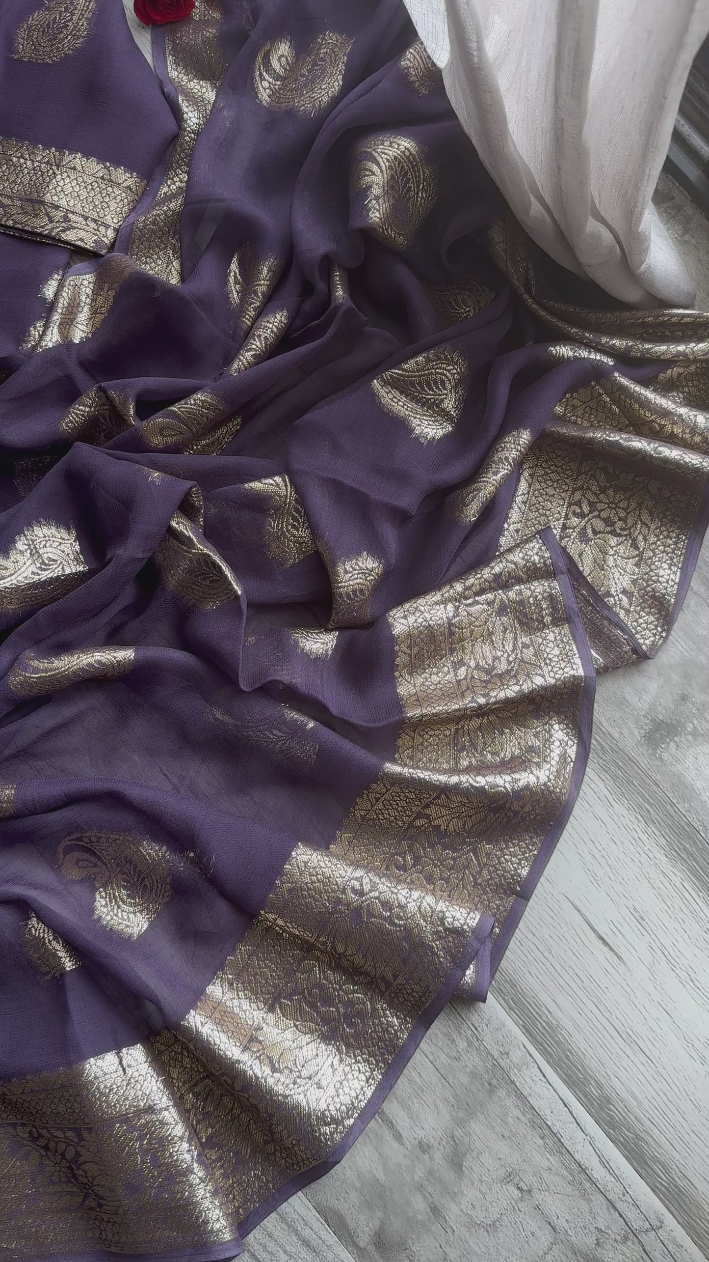 Rutvi’24 - Lilac Paisley Banarasi Soft Chiffon Saree