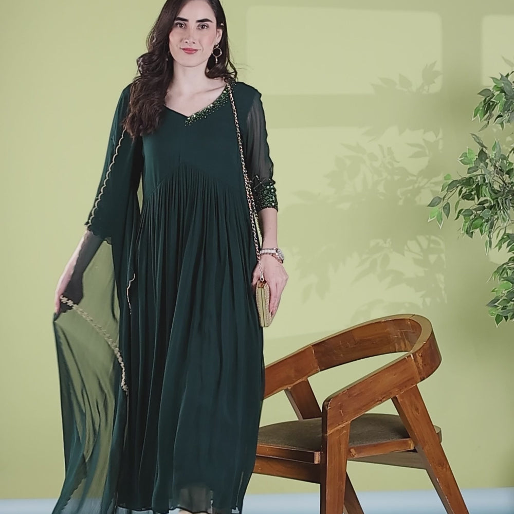 
                      
                        Load and play video in Gallery viewer, TARA’24 Teal Green Rich Detailed Kurta Set
                      
                    