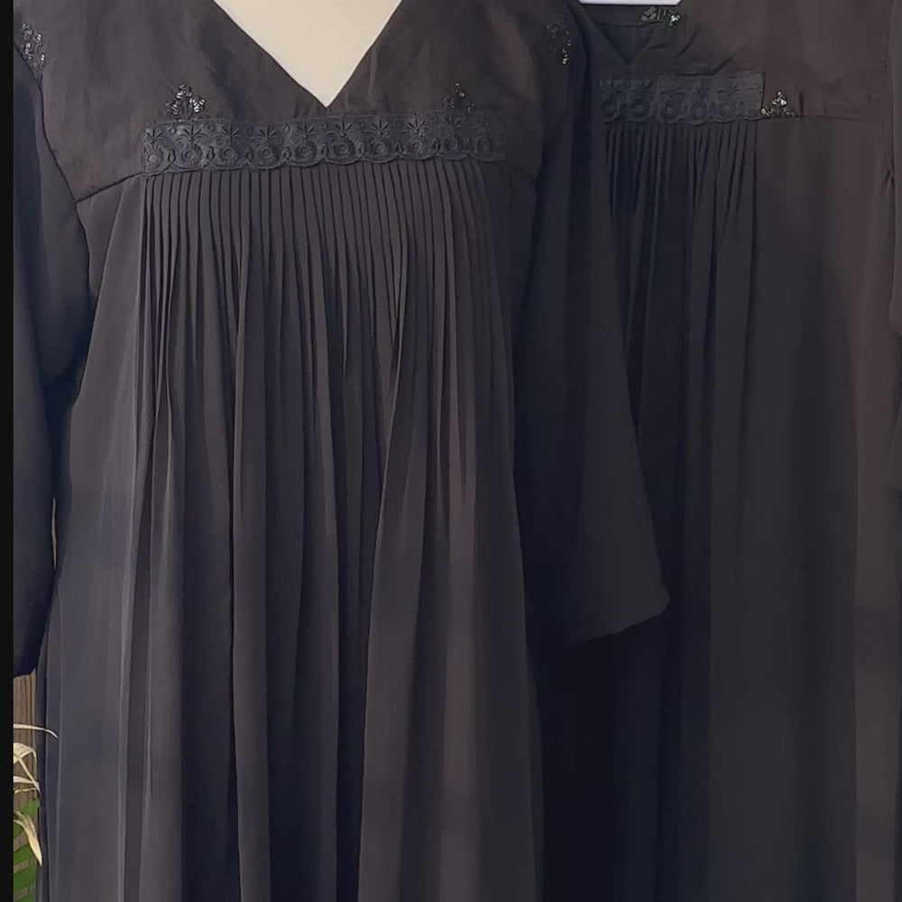 
                      
                        Load and play video in Gallery viewer, Deep Black Pleated kurta
                      
                    