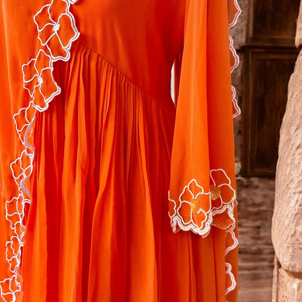 
                      
                        Tangerine exotic Embroidered Kurta set - The Story Kameez
                      
                    