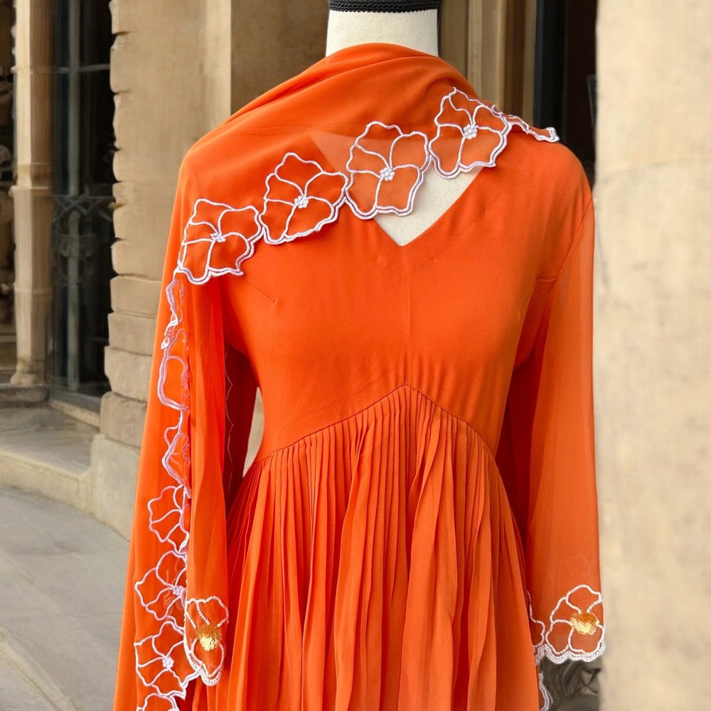 Tangerine exotic Embroidered Kurta set - The Story Kameez