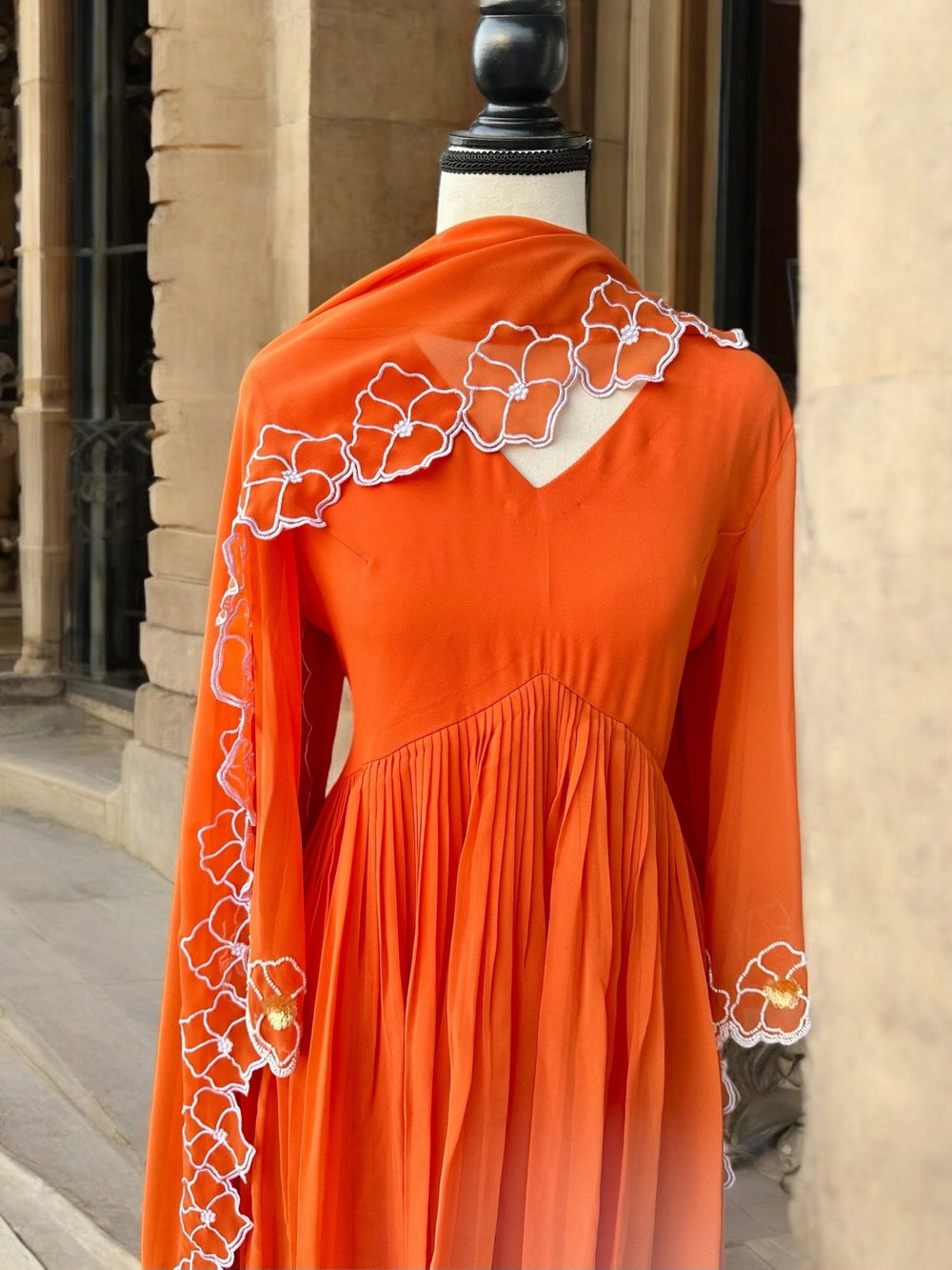 Tangerine exotic Embroidered Kurta set - The Story Kameez