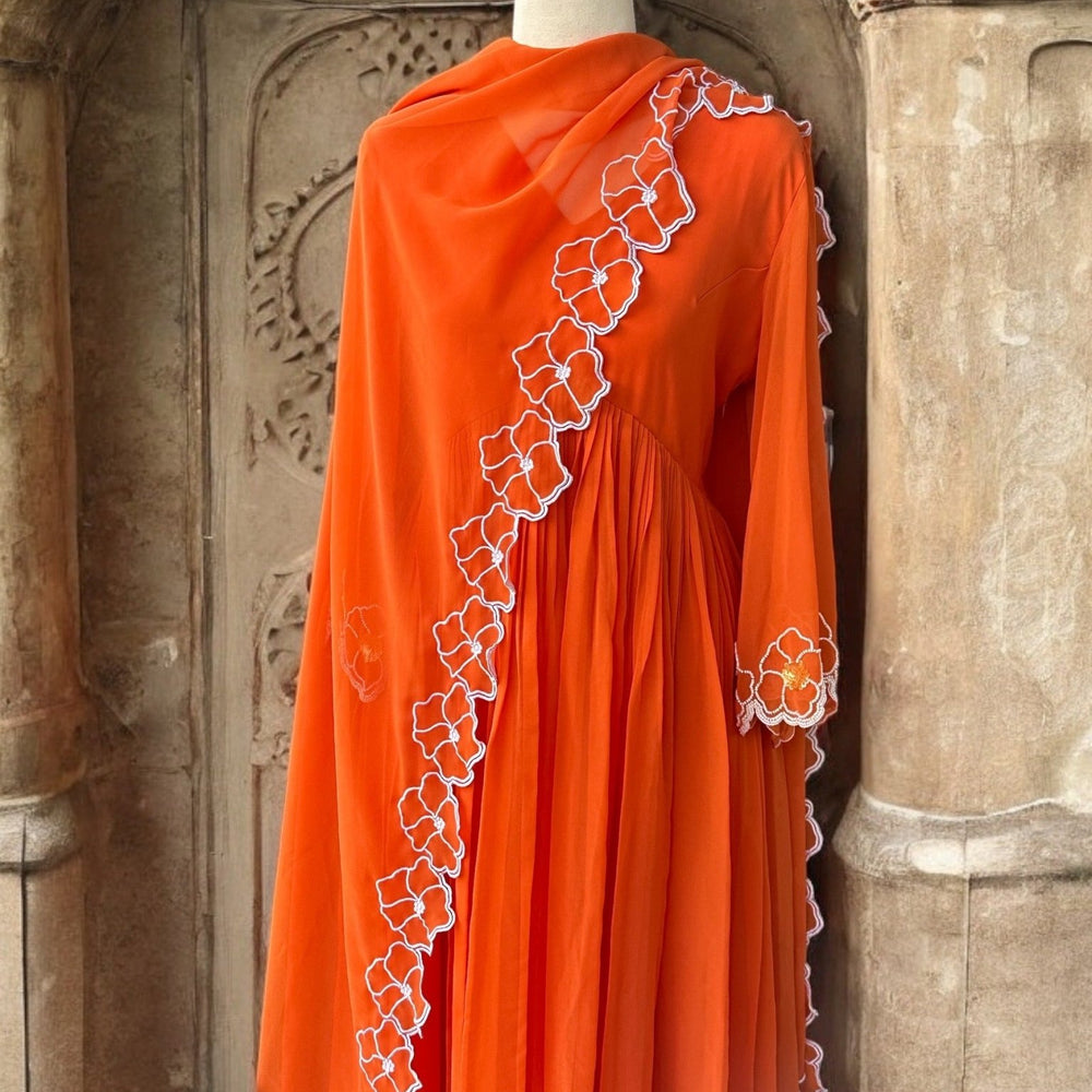 
                      
                        Tangerine exotic Embroidered Kurta set - The Story Kameez
                      
                    