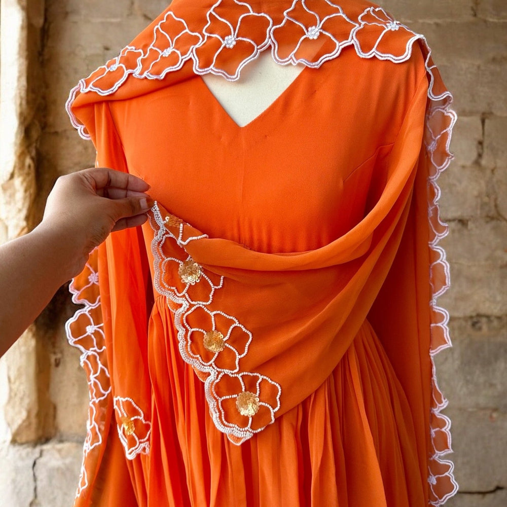 
                      
                        Tangerine exotic Embroidered Kurta set - The Story Kameez
                      
                    