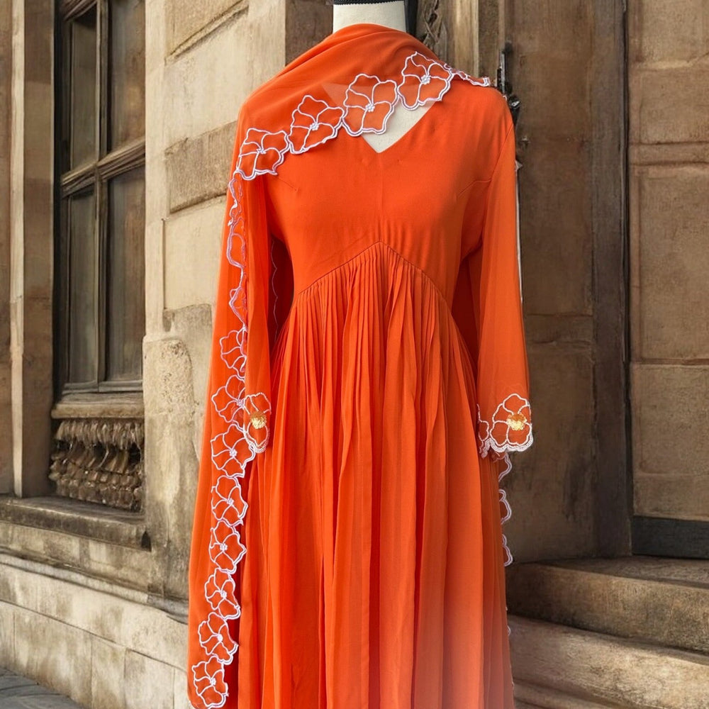 Tangerine exotic Embroidered Kurta set - The Story Kameez