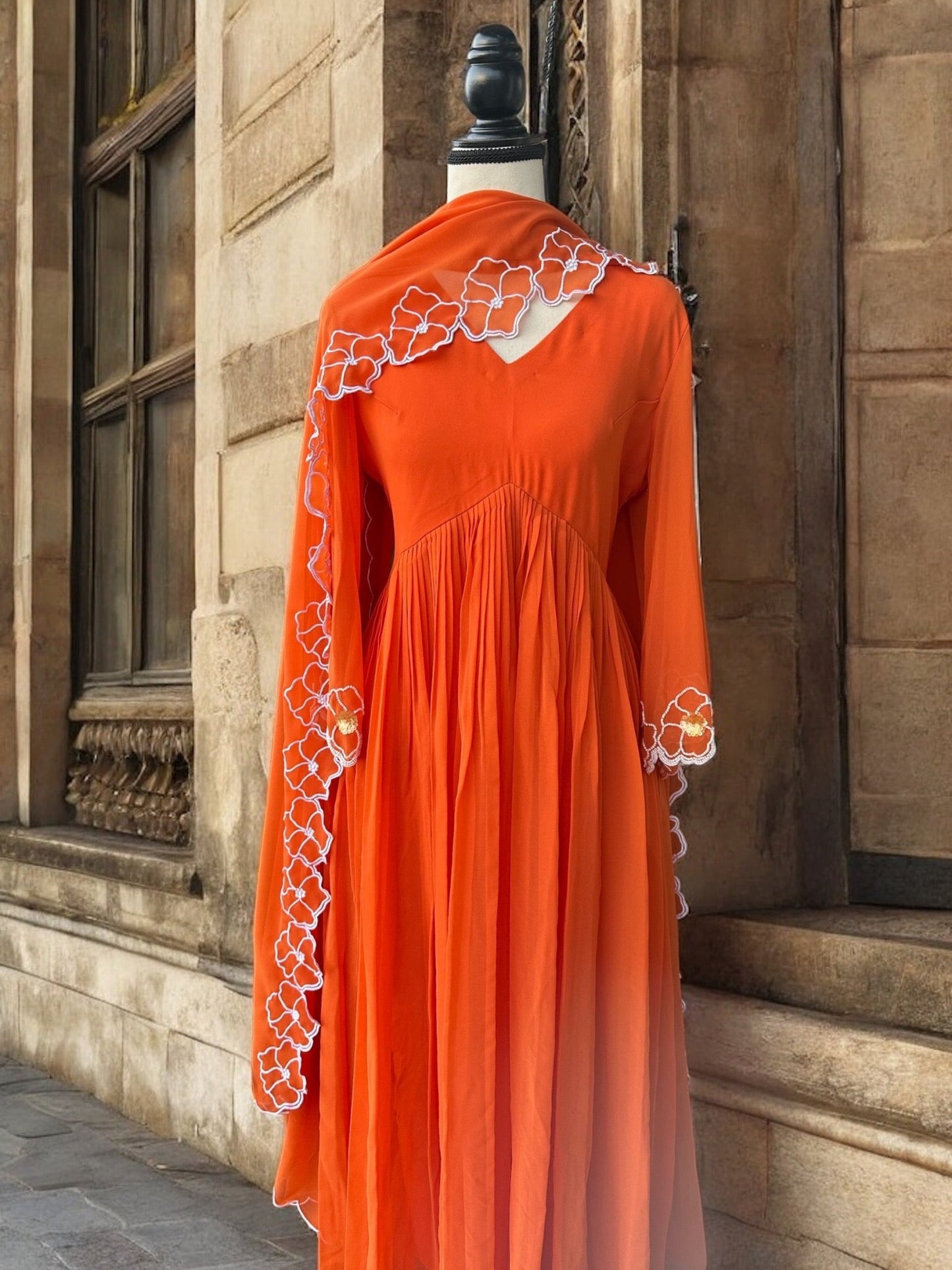 Tangerine exotic Embroidered Kurta set - The Story Kameez